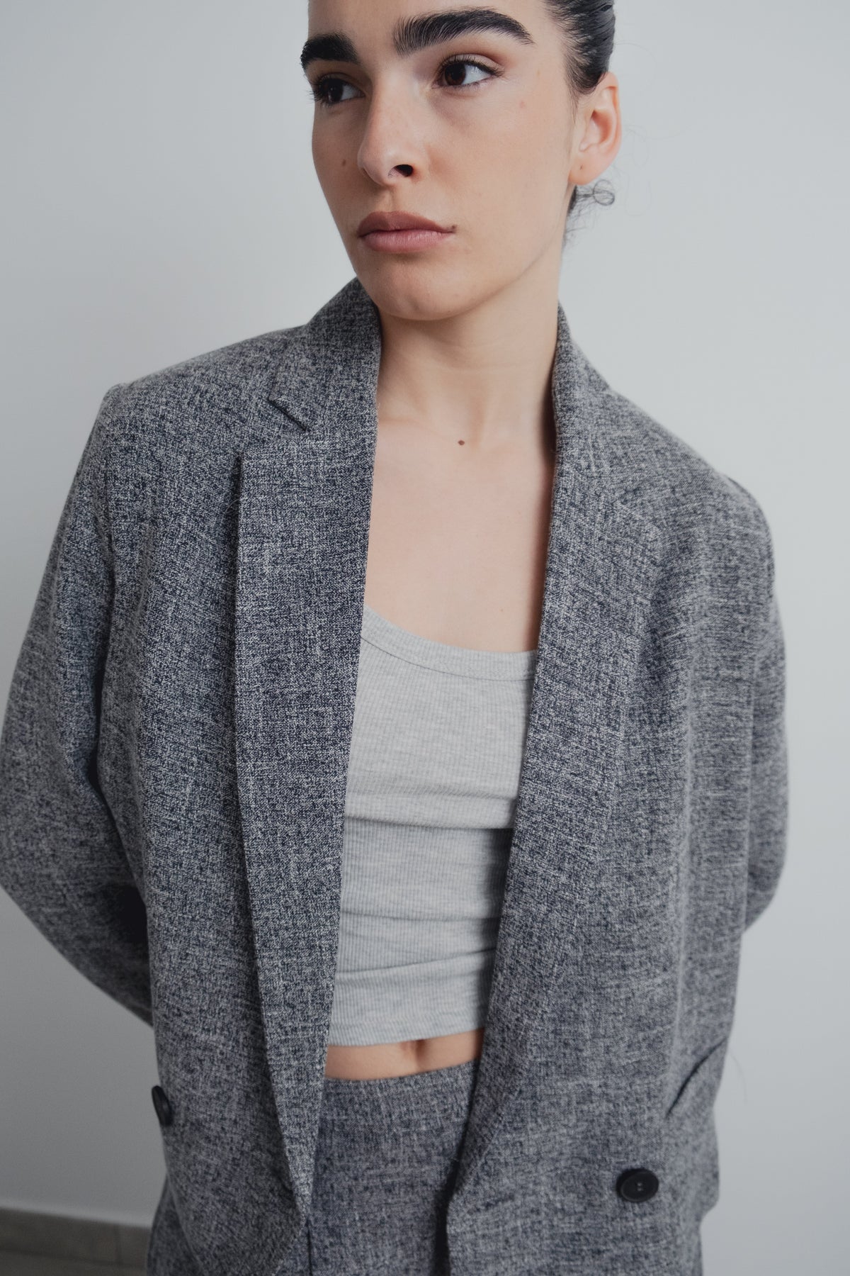 Blazer textura cruzado cropped