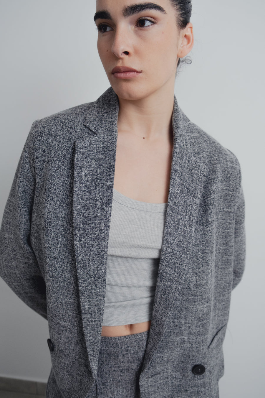 Blazer textura cruzado cropped