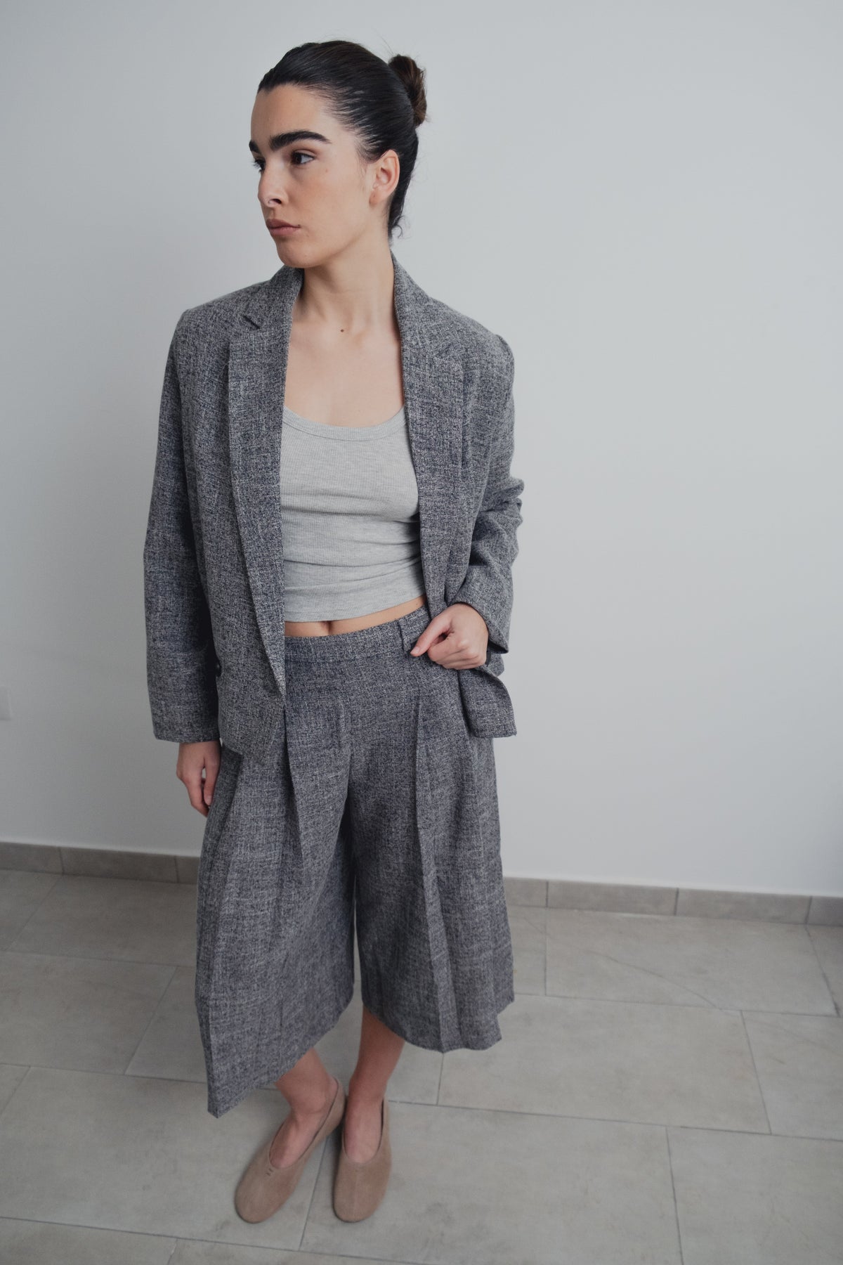 Blazer textura cruzado cropped
