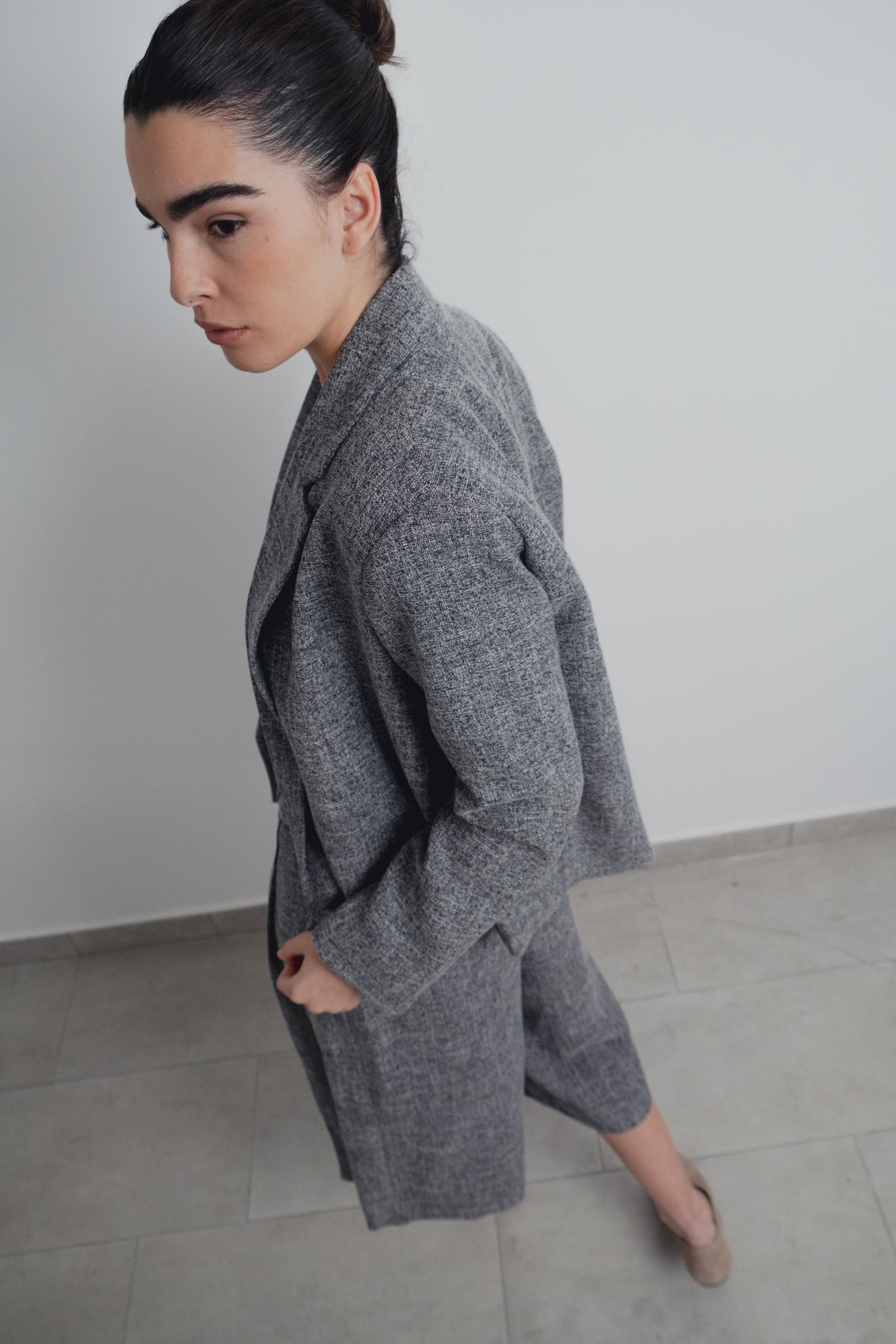 Blazer textura cruzado cropped