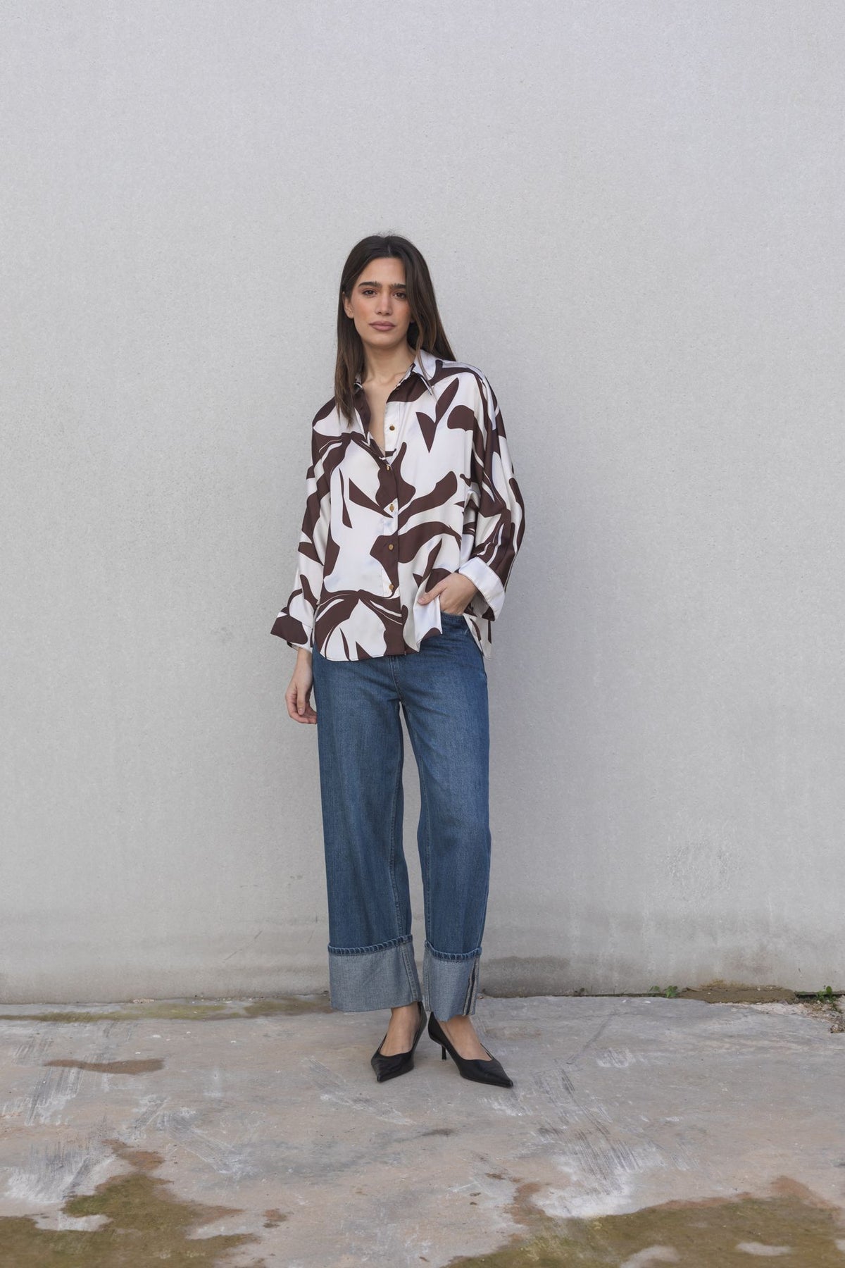 Blusa acetinada estampada