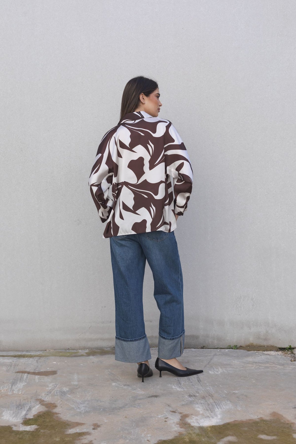 Blusa acetinada estampada